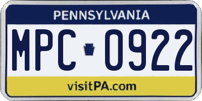 PA license plate MPC0922