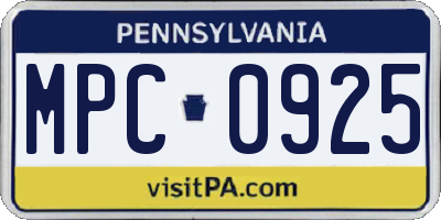 PA license plate MPC0925