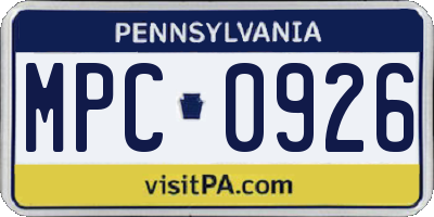 PA license plate MPC0926