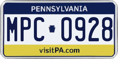 PA license plate MPC0928