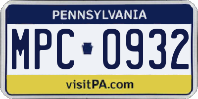 PA license plate MPC0932