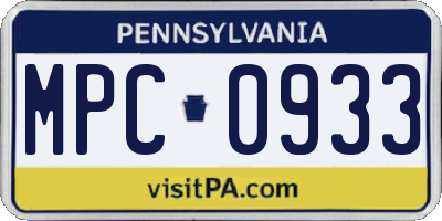 PA license plate MPC0933