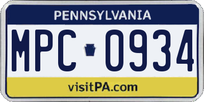 PA license plate MPC0934