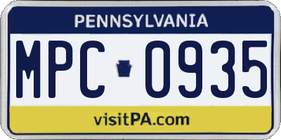 PA license plate MPC0935