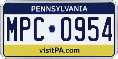 PA license plate MPC0954