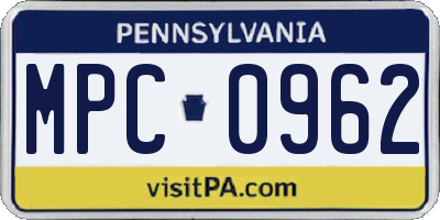 PA license plate MPC0962