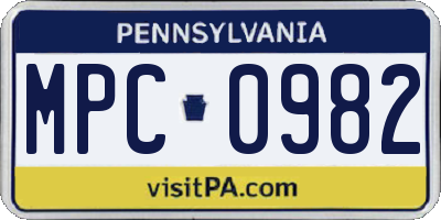 PA license plate MPC0982