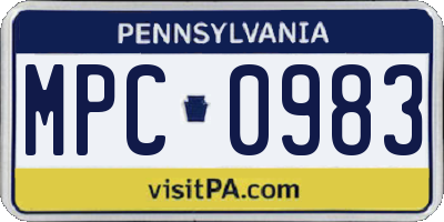 PA license plate MPC0983