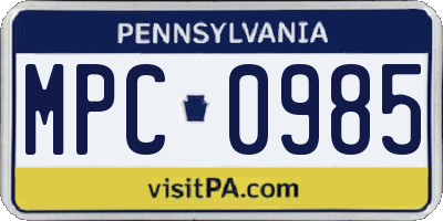 PA license plate MPC0985