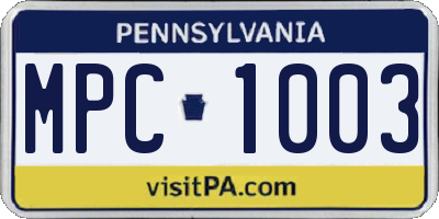 PA license plate MPC1003