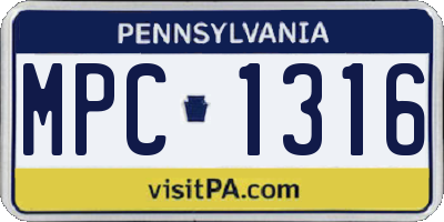 PA license plate MPC1316