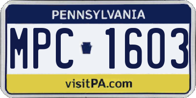 PA license plate MPC1603
