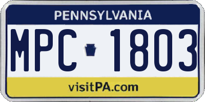 PA license plate MPC1803