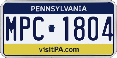 PA license plate MPC1804