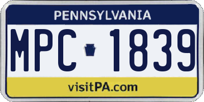 PA license plate MPC1839