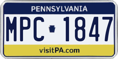 PA license plate MPC1847