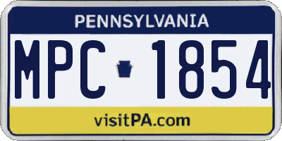 PA license plate MPC1854