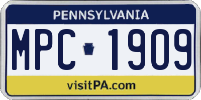 PA license plate MPC1909
