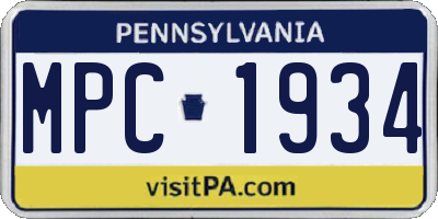 PA license plate MPC1934