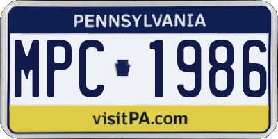 PA license plate MPC1986