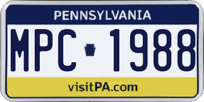 PA license plate MPC1988