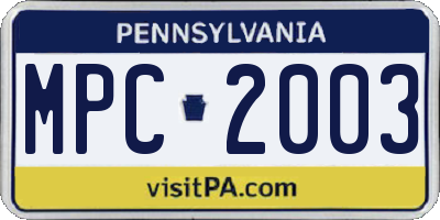 PA license plate MPC2003