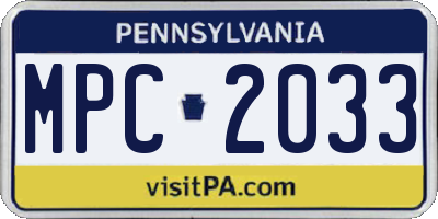 PA license plate MPC2033