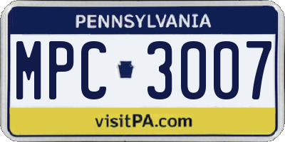 PA license plate MPC3007