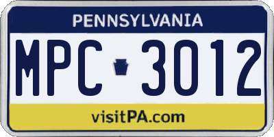 PA license plate MPC3012