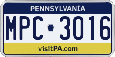 PA license plate MPC3016