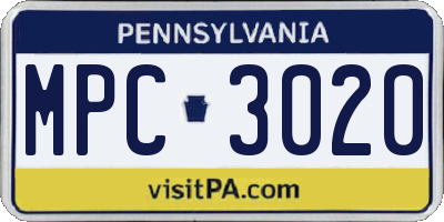 PA license plate MPC3020