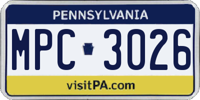 PA license plate MPC3026