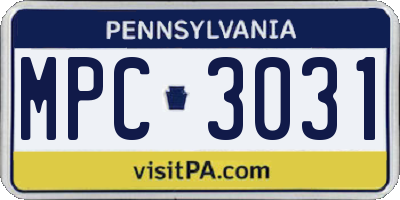 PA license plate MPC3031