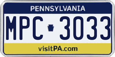 PA license plate MPC3033