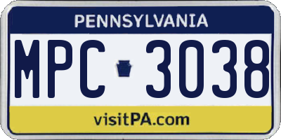 PA license plate MPC3038