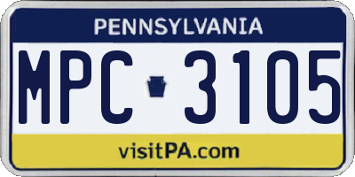 PA license plate MPC3105