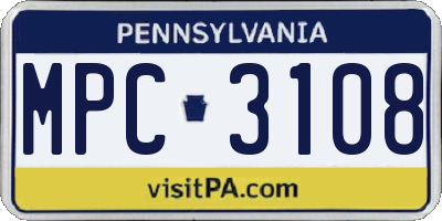 PA license plate MPC3108