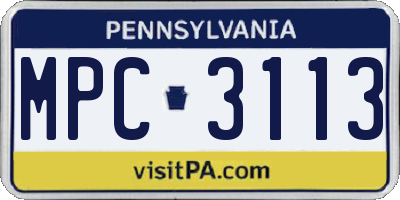 PA license plate MPC3113