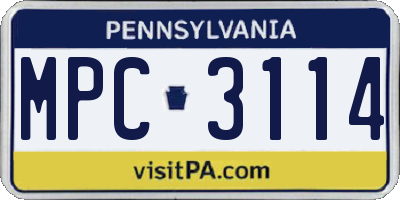 PA license plate MPC3114