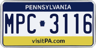 PA license plate MPC3116
