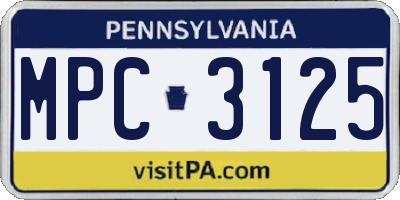 PA license plate MPC3125