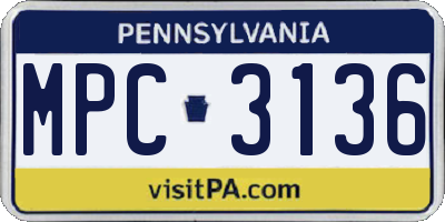 PA license plate MPC3136