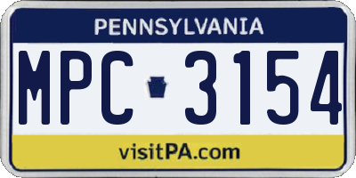PA license plate MPC3154