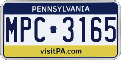 PA license plate MPC3165
