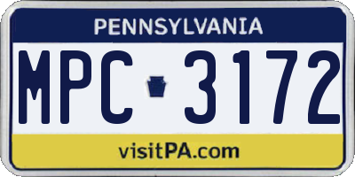 PA license plate MPC3172