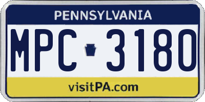 PA license plate MPC3180