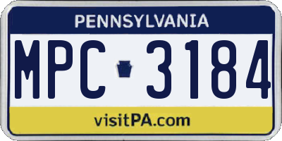 PA license plate MPC3184