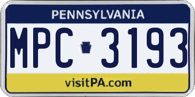 PA license plate MPC3193