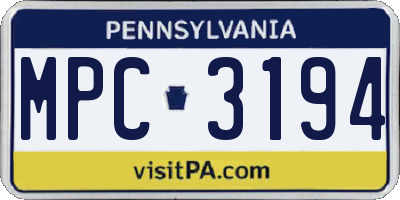 PA license plate MPC3194