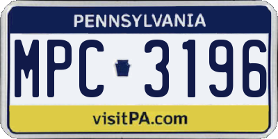 PA license plate MPC3196